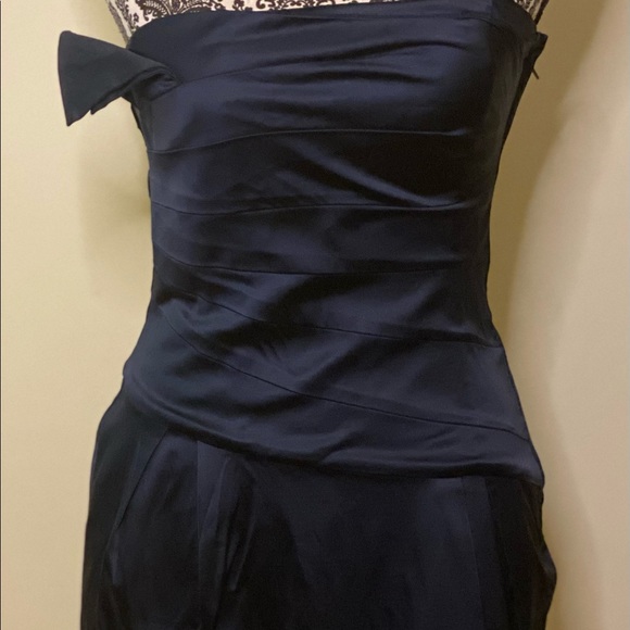 Cue (8) Navy satin strapless structured dress - Picture 9 of 12